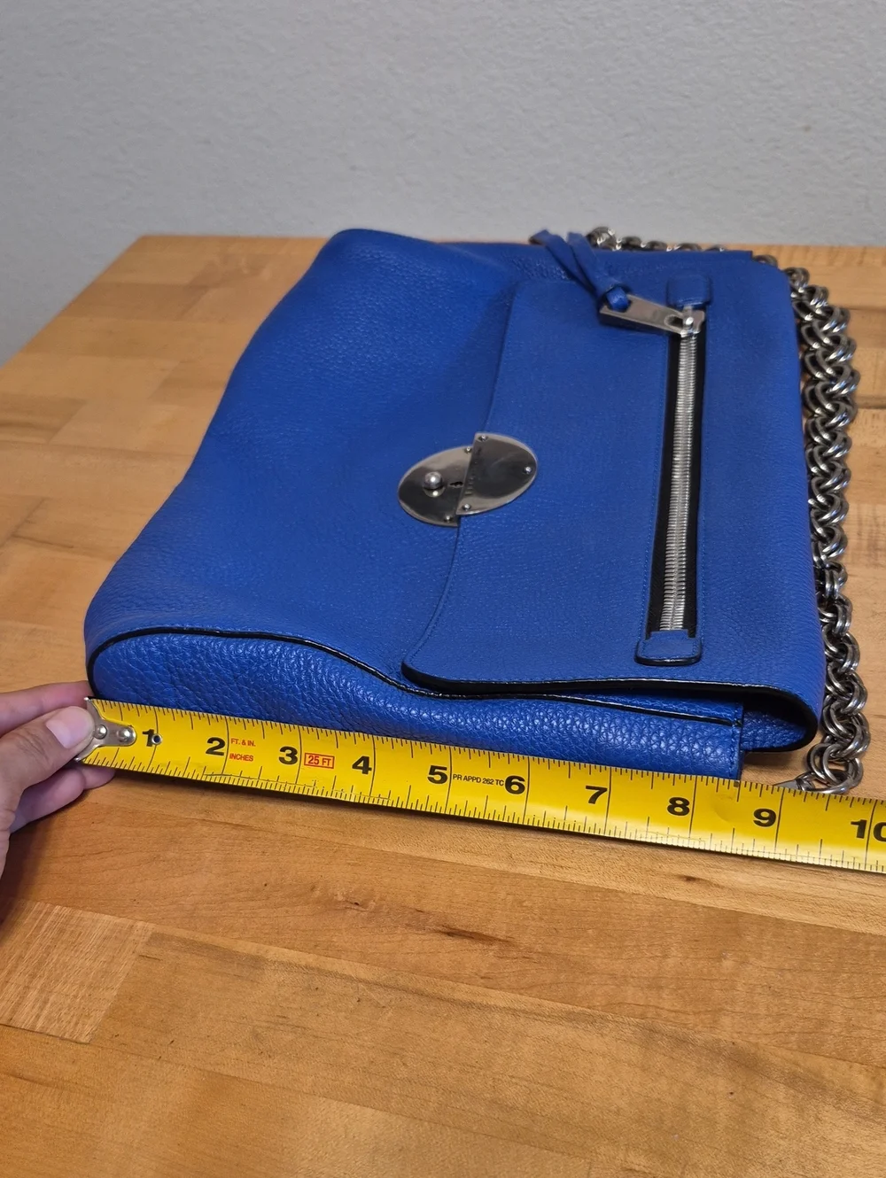 Marc Jacobs Gotham Blue Pebbled Leather Silver Chain Shoulder / Hand Purse Bag